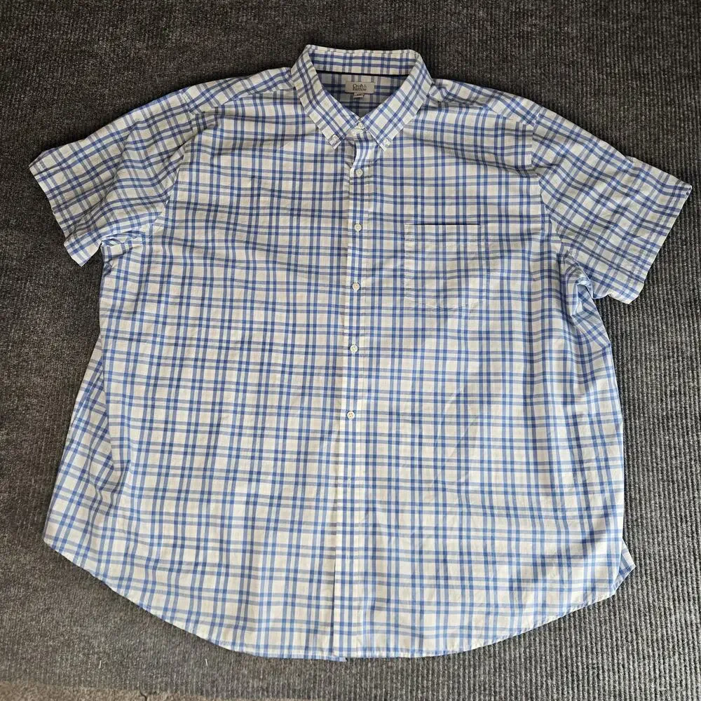 Croft & Barrow Shirt Mens 4XL Big Blue White Plaid Short Sleeve Button Down - Picture 1 of 8